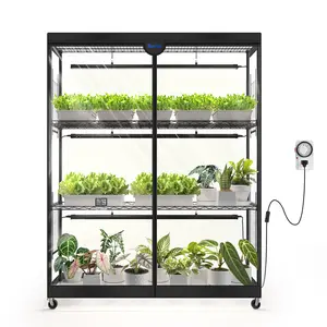 Barrina LP1200 Indoor Greenhouse with Grow Light, 4-Tier Plant Stand with 150W TX-S50 3.2FT 5000K, Full Spectrum Plant Shelf with Tent, Timer & Thermometer for Winter Seed Trays, 47.2 x 13.8 x 59.1IN