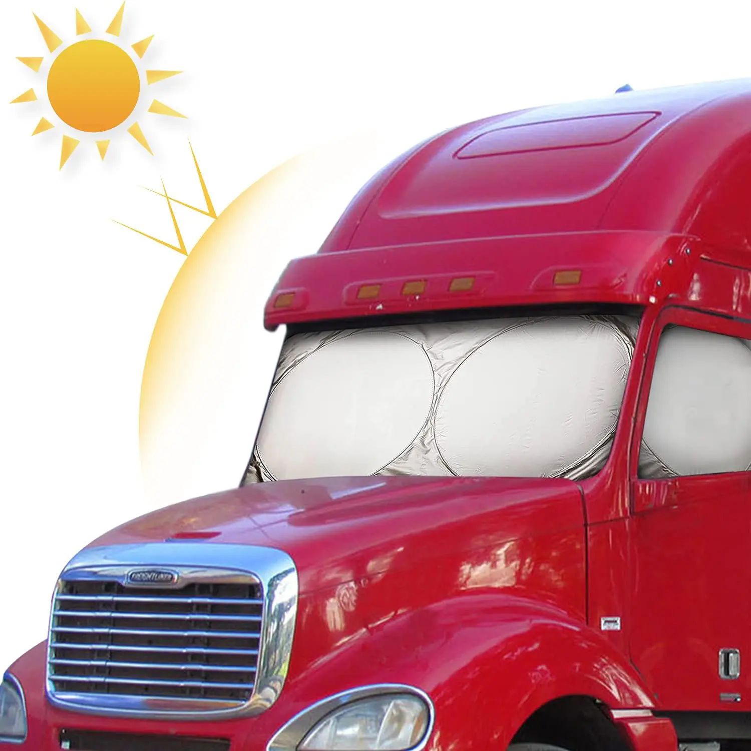 Semi-Truck Sun Shade for Windshield and Side Windows | 240T Sunshade Maximum Coverage | Block Sun Heat Rays |Fits for Semi, Commercial & Big Rig Truck, RV