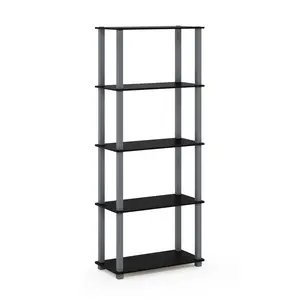 TURN-N-TUBE 5-Tier Corner Storage Shelf for Living Room, Garage, Home Office, Black Wall Mountable Plastic