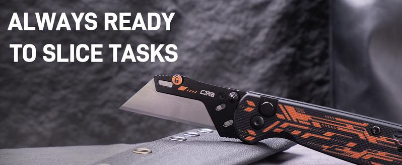 CJRB Boxer Folding Utility Knife, Quick Change Blade, Button Lock EDC Pocket Knife with G10 Handle, Mutitool Pocket Knife Includes 10PCS Total Blades for Everyday carry, Outdoor Camping and Daily Use