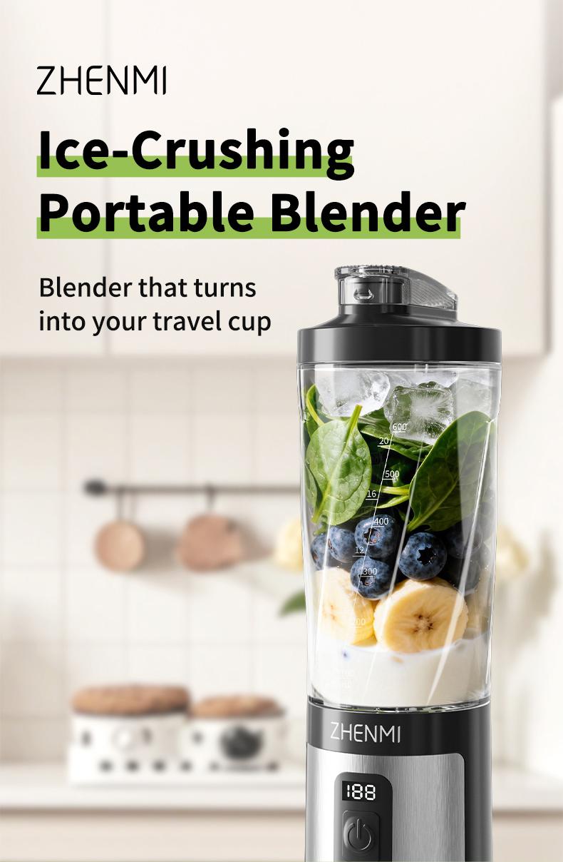 ZHENMI Personal Portable Blender with Digital Auto-Countdown Display, 20oz Leakproof Travel Cup with Guarded 6-Blade for Ice Crushing, USB-C Rechargeable, BPA-Free, Dishwasher Safe, For Shakes, Smoothies & Ice, Blend & Go Anywhere