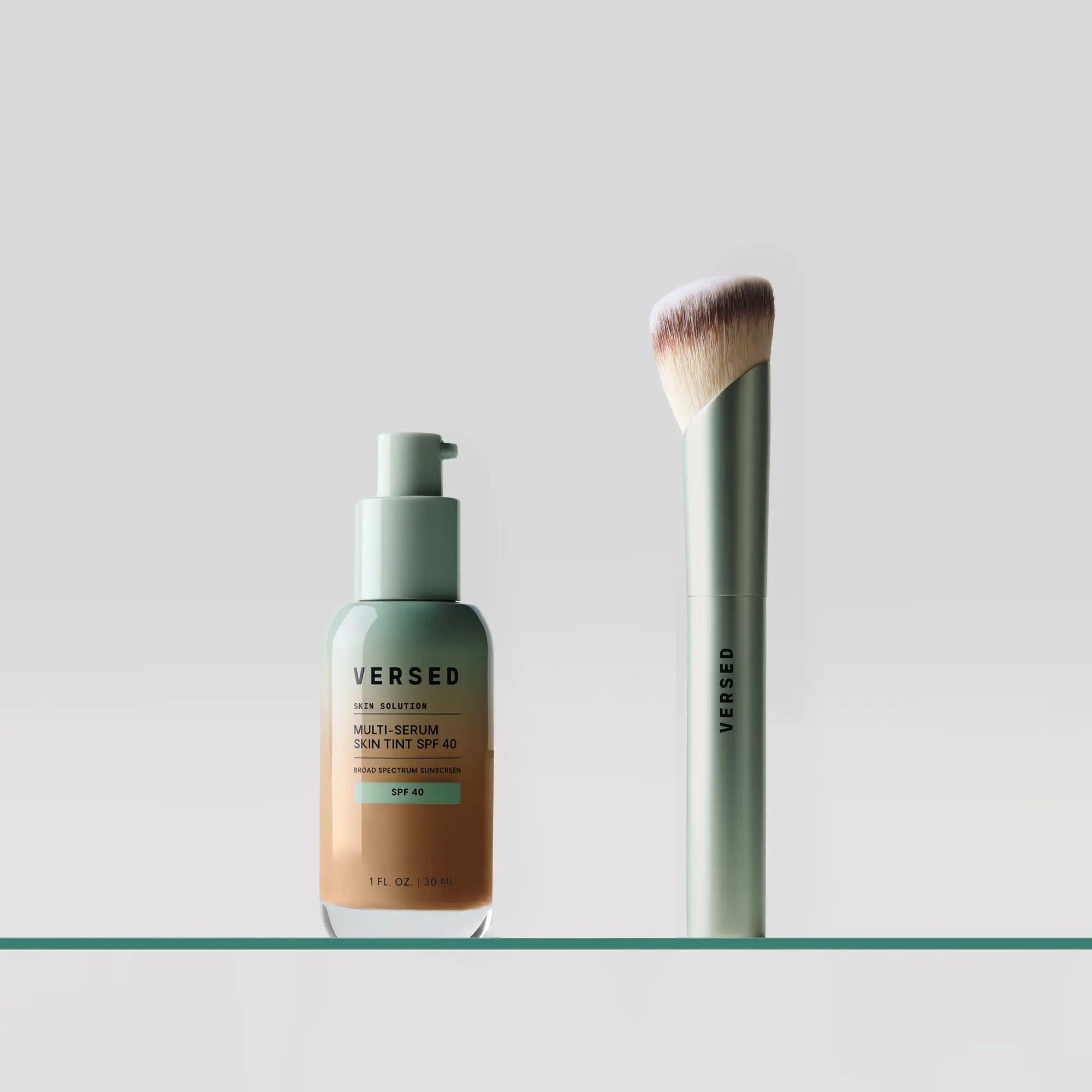 Versed Skin Solution Skin Tint SPF 40 + Face Diffuser Brush Duo – Lightweight Buildable Tinted Serum with Mineral Sunscreen & Vegan Blending Brush for Seamless Natural Coverage