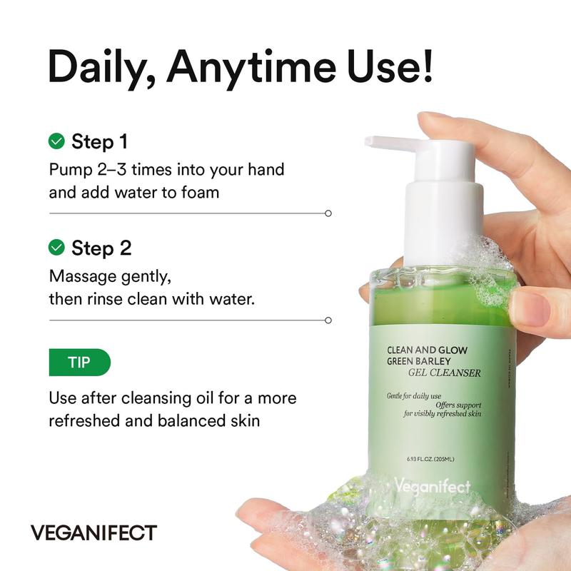 VEGANIFCET Hydrating Gel Face Wash, Citric Acid + LHA + Glycerin + Beta Glucan, Gentle Cleanser, Oil Free, Sensitive Skin, Dehydrated Skin, Korean Skin Care, Big Size (205ml/6.93 fl oz)