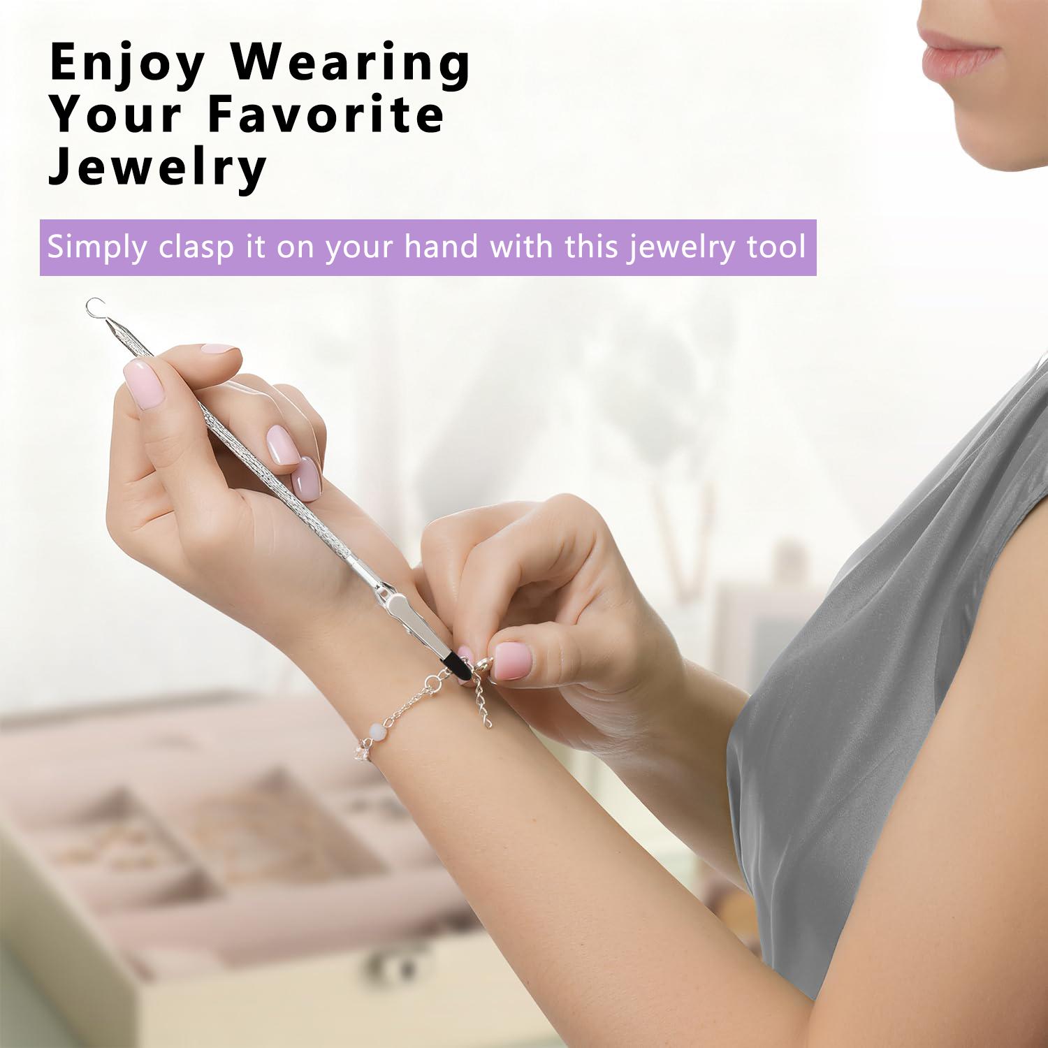 SGGUI 2 in 1 Bracelet Helper Tool for Self-Wearing Fastening Assistant Easy to Use Versatile for Various Bracelets,Quick Release Fastening Jewelry Clasp Helpers,Bracelet Assist Tool with Hook for Necklace - Clip