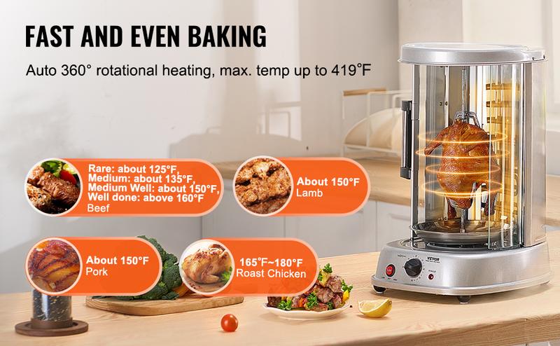 VEVOR Stainless Steel Shawarma Grill Machine Vertical Gyro Rotisserie Doner