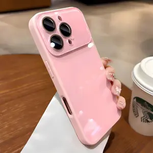 New Fashion Candy Macaron Pink Silicone Phone Case with Crystal Camera Lens Protective Cover for iPhone 17 Pro Max 16 Plus 15 14 13 Smartphone Matte Soft TPU Ice Acrylic Backside Full Lens Protection