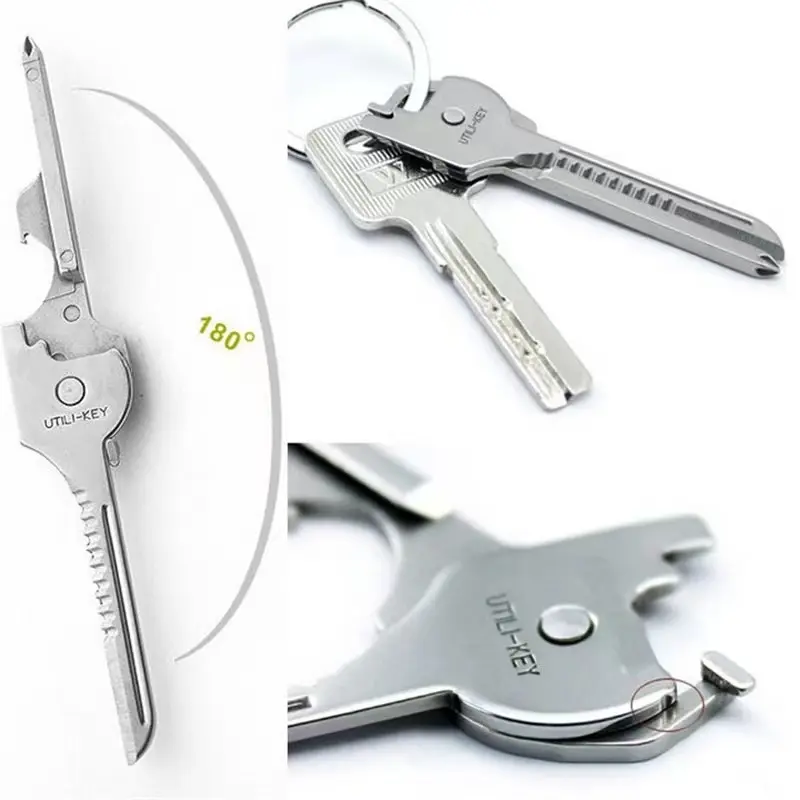 VAYWET Mini Stainless Steel 6-in-1 Multitool Keychain - Light Outdoor Hiking EDC Gear with Folding Knife, Wrench, Screwdriver, Bottle Opener, Ruler - Ultra-Portable Key-Shape Pocket Creative Accessory, Hiking / Light Outdoor, Mini Gadgets, Folding Keychai