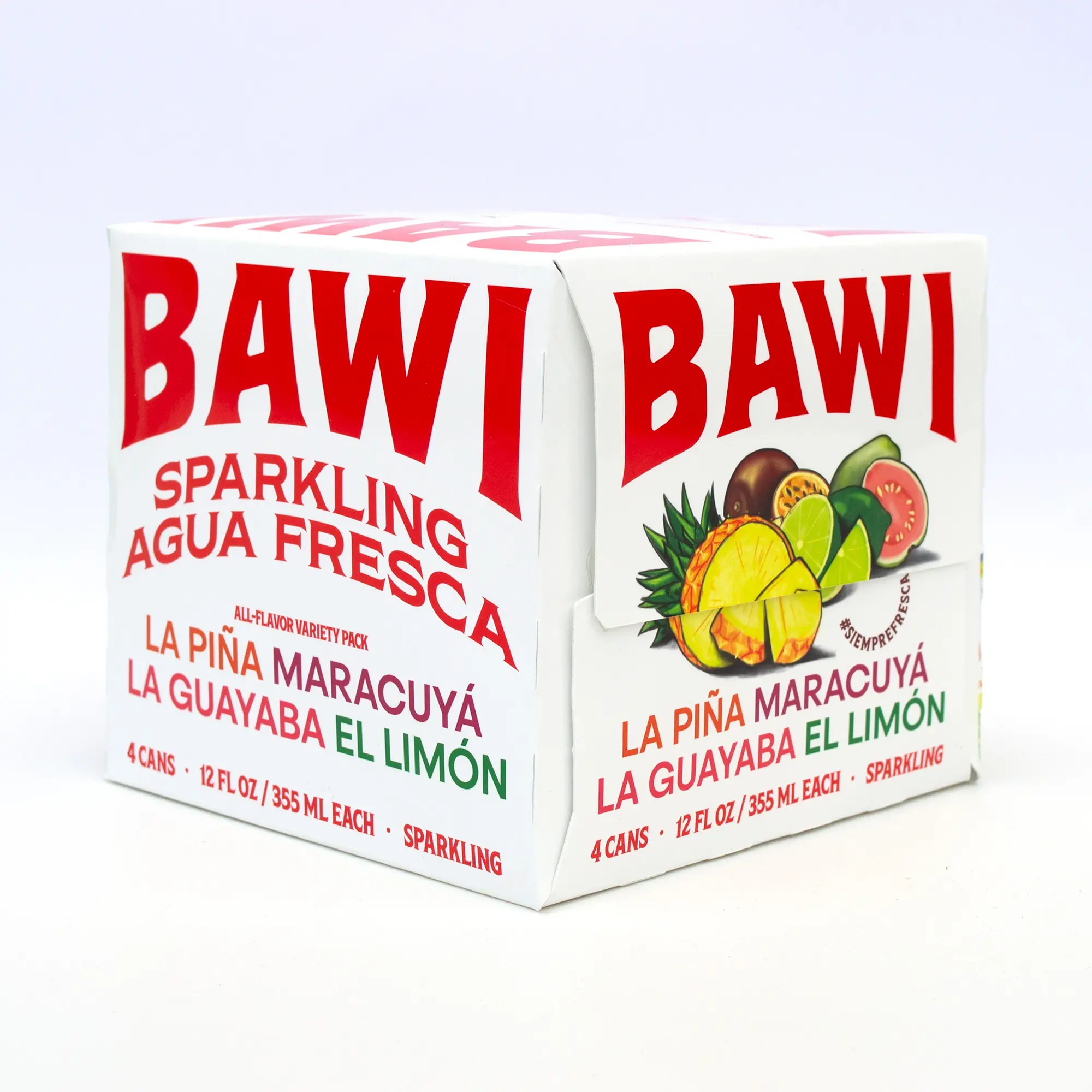 Bawi Sparkling Agua Fresca, 4 Pack Sparkling Water, Plant-Based, Low Calorie, Less Sugar, Mexican Drink Made in the USA (4 Count, Variety