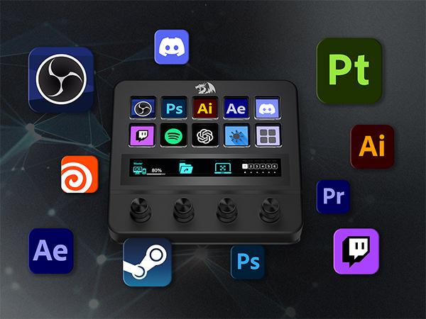 Redragon SS552 Stream Controller - All-in-One Macro Pad with Customization Touch Strip, LCD Keys & Dials, Stream Station for Content Creators, Streaming, Gaming - PC & Mac Compatible