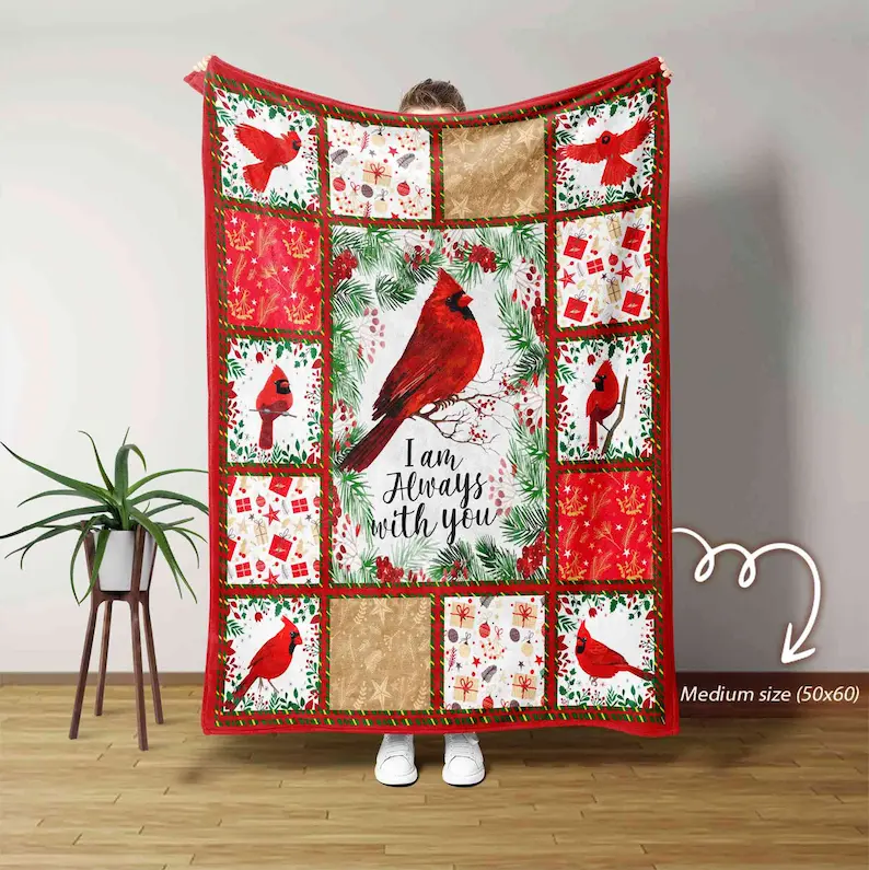 I Am Always With You Blanket, Cardinal Blanket, Memorial Blanket, Family Throw Blanket, Christmas Blanket, Blanket For Gifts Gift Idea Home Party Holiday Decor Christmas and Halloween and Birthday