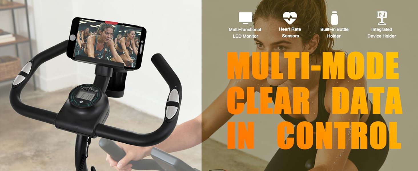 SAYGOGO Exercise Bike with Felt Brakes & Belt Transmission Stationary Bike for Home Use 300 lb Weight Capacity LED Display & Adjustable Seat Indoor Cycling Spin Bike Workout