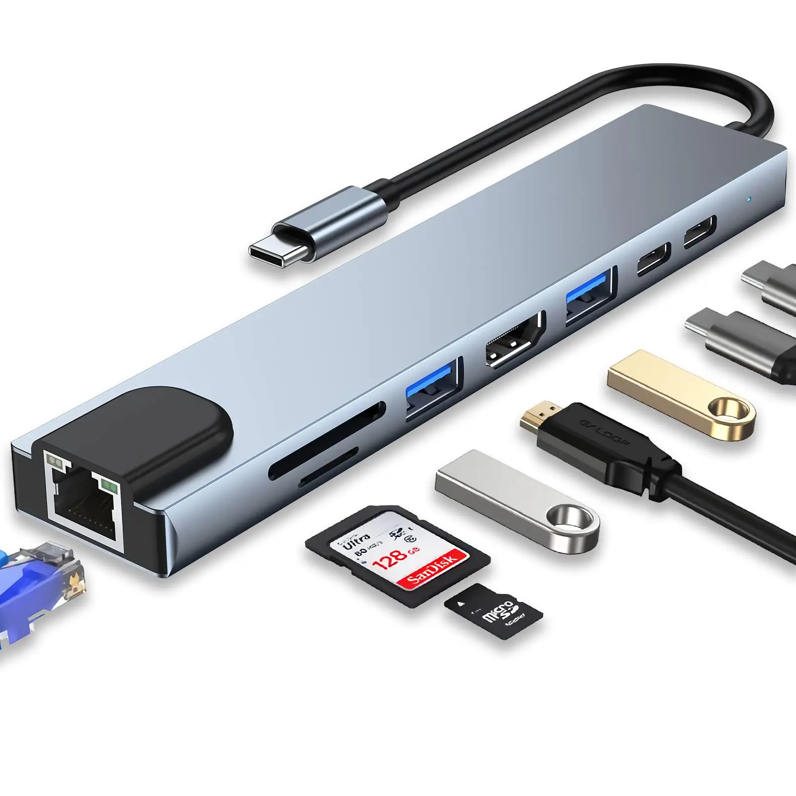USB C Hub Ethernet HDMI Adapter, 8 in 1 Docking Station with 4K HDMI, RJ45 Ethernet, SD/TF Card Reader, USB 3.0/2.0, PD 100W, LAN USB-C Dongle for MacBook Pro/Air, iPad Pro, XPS, etc #SummerVibes