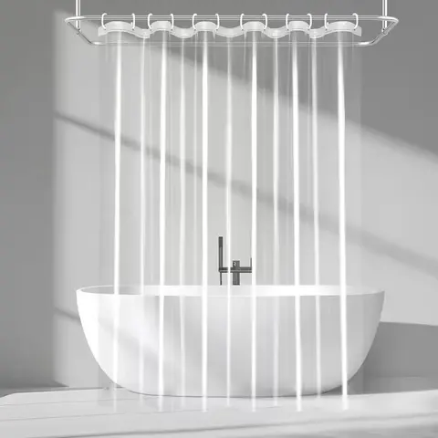 Premium Eco-Friendly PEVA Plastic Bathroom Curtain - 8G Straight/Curved Design, 72x72in Shower Stall Curtain, Rust-Proof Grommets & Hooks, Waterproof, Promotes Water Bead Formation, Hanging Home Bathroom Accessory