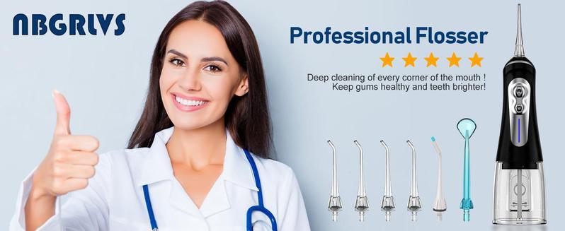 NBGRLVS Water Dental Flosser - 6 Modes, 320ML Portable & Rechargeable, IPX7 Waterproof - Home and Travel Oral Care NBGRLVS Water Dental Flosser - 6 Modes, 320ML Portable & Rechargeable, IPX7 Waterproof - Home and Travel Oral Care