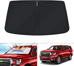 Canvcle Windshield Sun Shade for GMC Yukon XL 2021-2025 Custom Fit 240T Reflective Fabric Blocks 99% UV Rays Foldable Sun Visor Protector