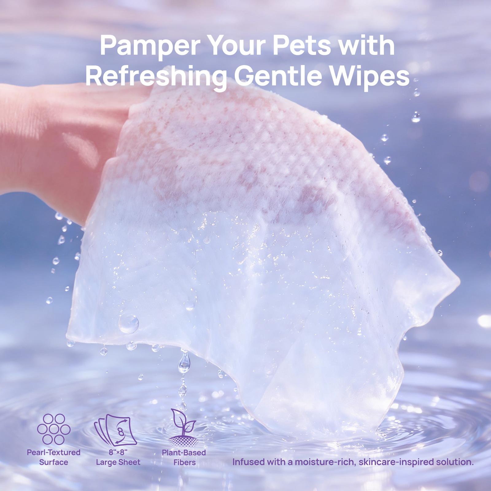 【SpringGlowUp】HICC PET Dog&Cat Moisturizing Wipes,  Plant-Based Gentle Deodorizing Nourishes Fur Rose Scent, Biodegradable Sensitive Grooming for Family Pets - Paws