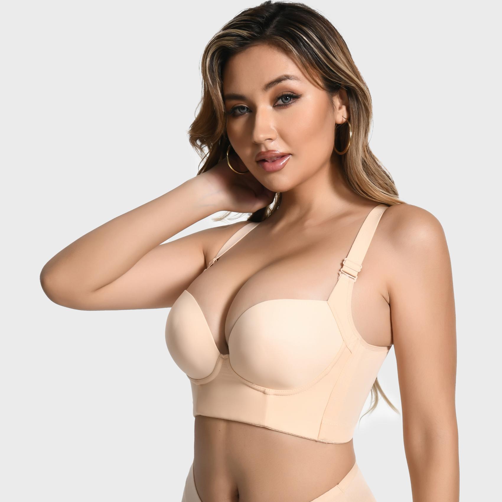 【Buy 2 Get 1 Free Gift】Cubidupi Braless Deep V Bra with Wide Straps | Wireless Seamless Design for Supportive U-Back Comfort & Sexy Shape