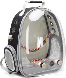 Bird Traval Carrier Cage, Clear Space Capsule Astronaut Backpack to Carry Parakeet Cockatiel Parrot with Metal Tray Wood Perch, Vet Transport School Bag halinfer