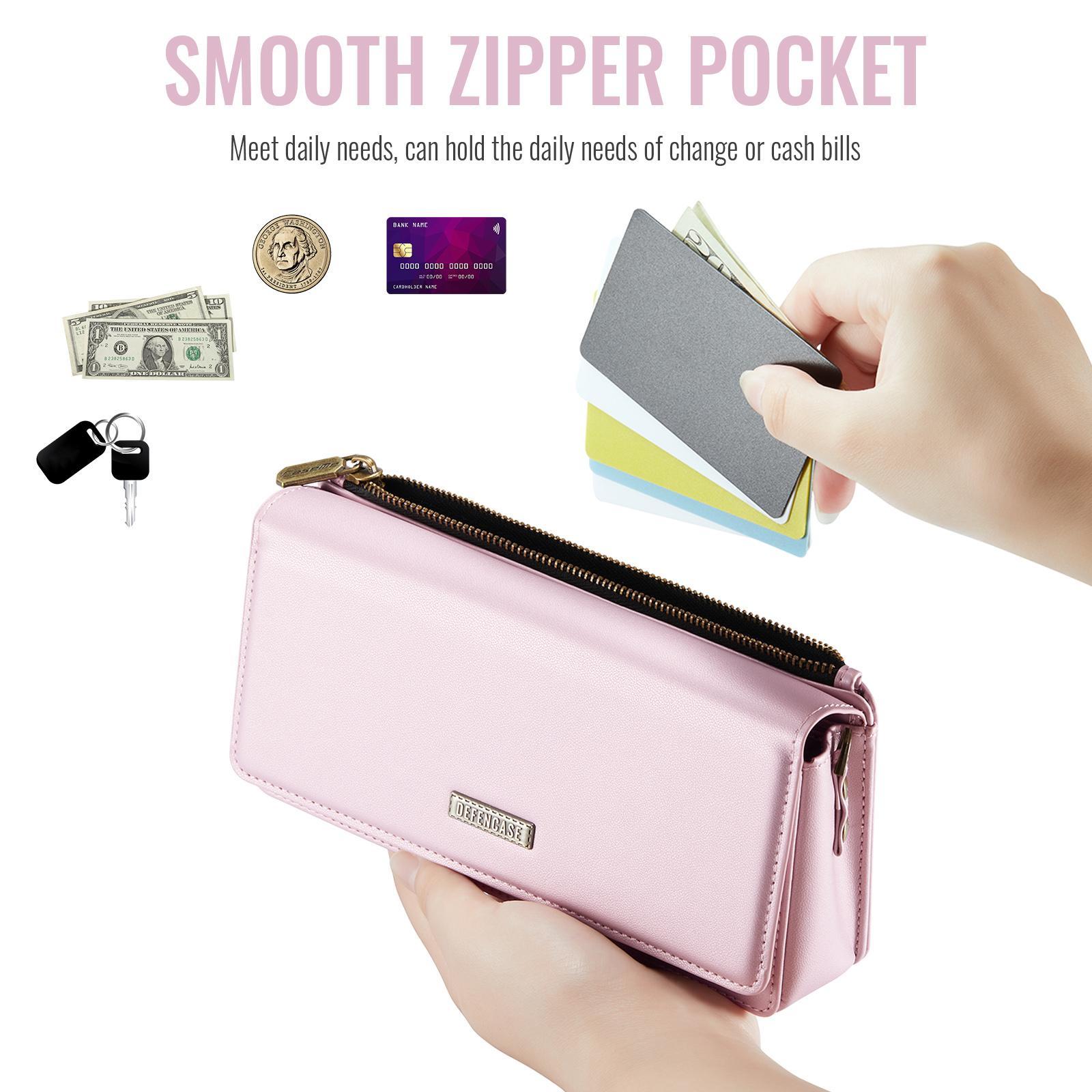 Crossbody Phone Wallet Women RFID Blocking Multi Card Slots with Detachable Wristlet Shoulder Strap Zipper Pocket