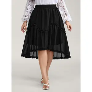 【Minimalist】BLOOMCHIC Plus Size Ruffled Trim Sheer Midi Skirt [M-6X] 2026 Summer Vibes Swimweek