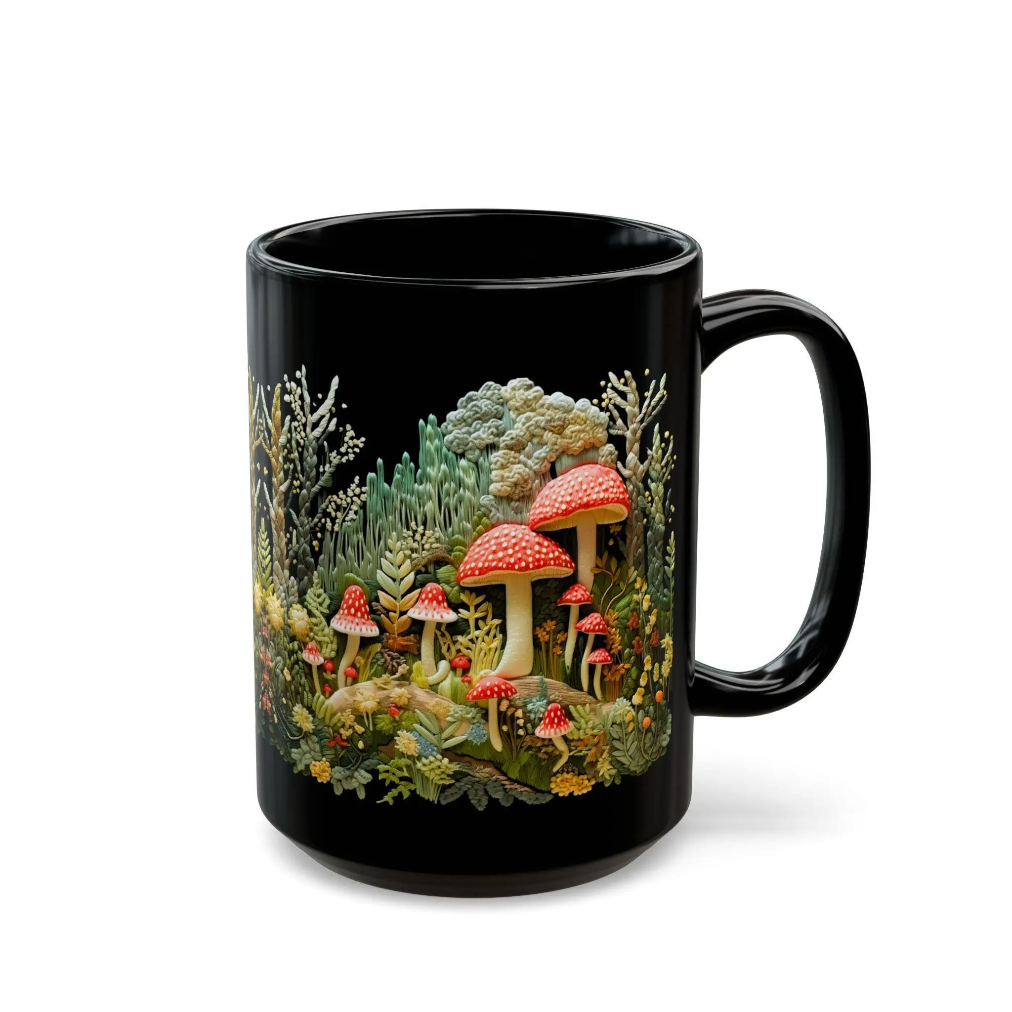 Toadstool Mushrooms Mug 3D Effect Imprint Coffee Mug Faux Embroidery Red Toadstool Mushrooms Nature Mug Mushroom Art Nature Lover Coffee Mug