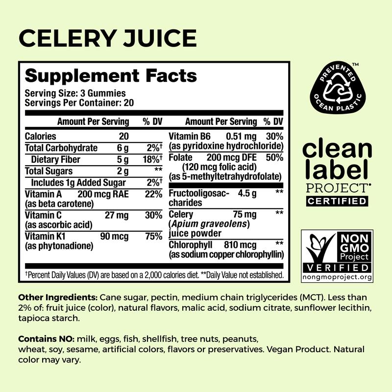HUM Celery Juice Fiber Gummies for Detox & Gut Health - 60 Vegan Gummies with Chlorophyll & Prebiotic Fiber - Non-GMO, Soy-Free, Gluten-Free - Daily Green Boost