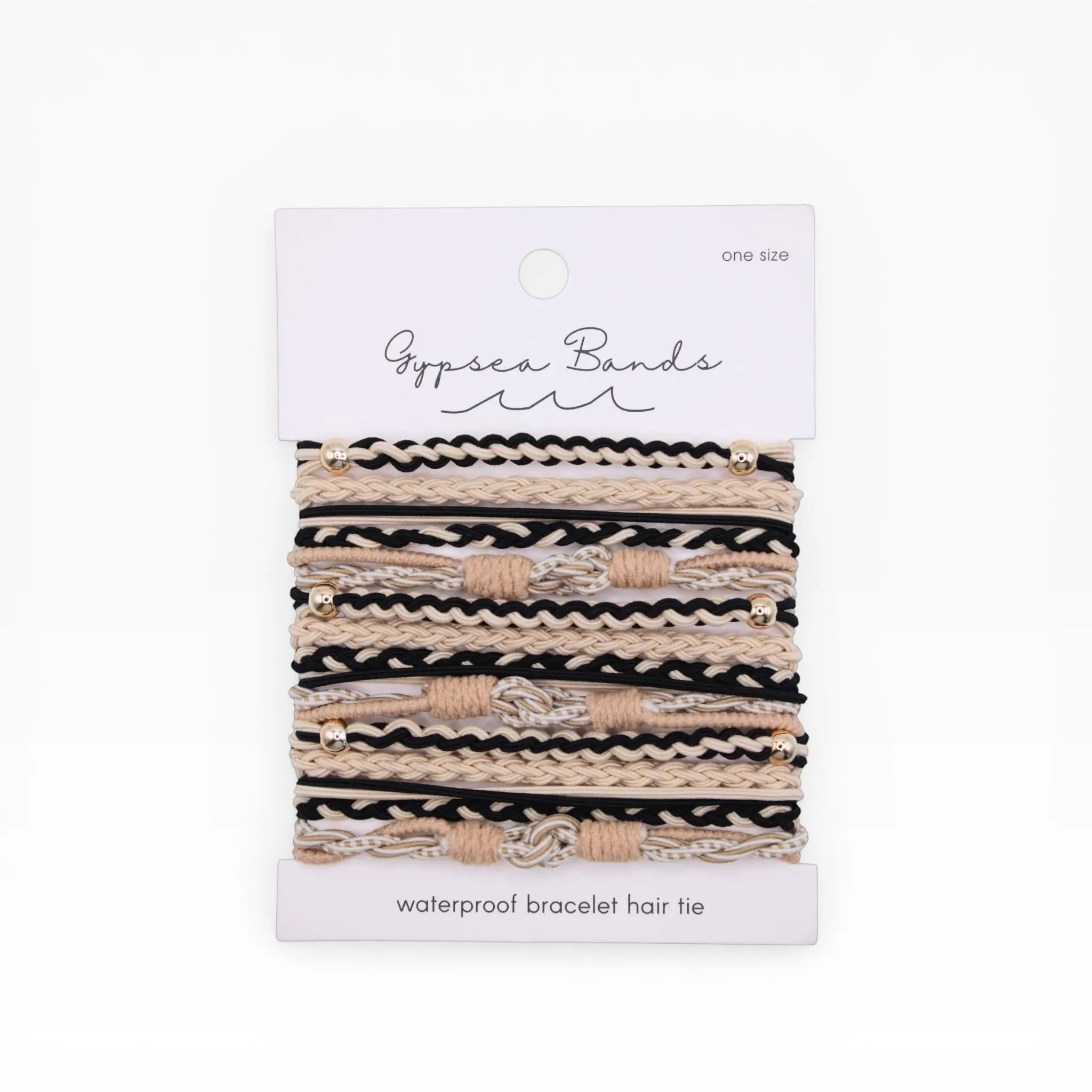 Encinitas Hair Tie Bracelets Black Natural with Gold Beads Set of 12 Multi Functional Bracelet & Hair Tie Bands Eco Friendly