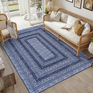 Modern Geometric Style Bordered Printed Rug Soft Non-slip Foldable Large-size Washable Non-shedding Minimalist Decorative Rug for Bedrooms Dining Rooms Offices Game Rooms Apartments and Cafes