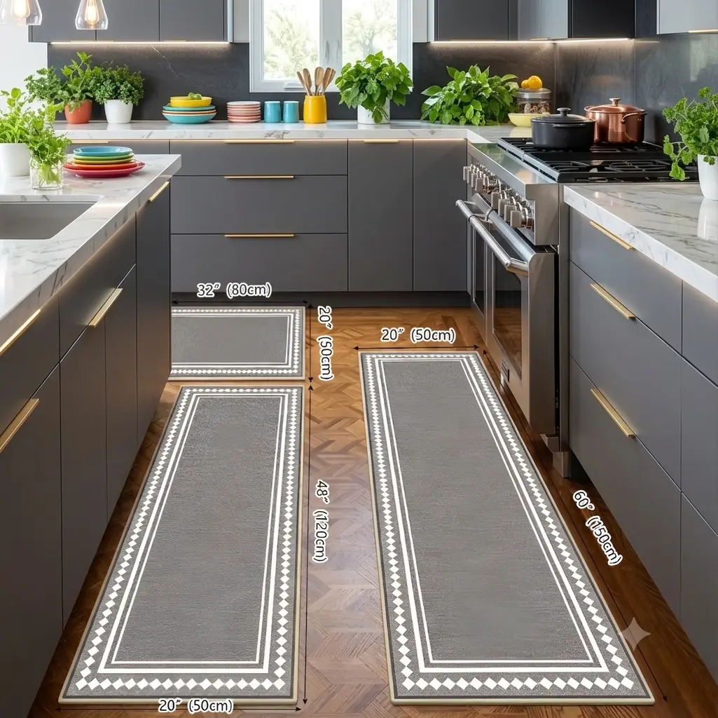 Azulia Home Farmhouse Kitchen Rugs Set of 3 (20"x24", 20"x30", 20"x48"), Non-Slip Washable Boho Kitchen Mats, Runner Rug for Floor, Kitchen, Laundry, Hallways