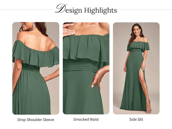 Ever-Pretty 2026 Spring Dress Chic Ruffle Off-Shoulder Chiffon Maxi Gown, High Slit Design for Beach Bridesmaid Dress – Chic & Elegant for  Weddings ES00969 Womenswear Elegance