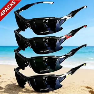 4-Pack Polarized Sport Sunglasses, Rimless Windproof Anti-Glare Shades, UV Protection Unisex Lightweight Eyewear, Comfort Fit for Running Fishing Golf Driving & All Outdoor Activities glasses