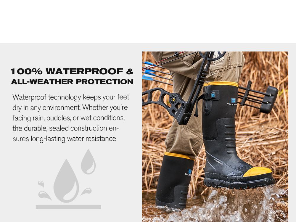 【With steel toe】TruDave Work Boots for Men with Steel Toe & Shank, Waterproof Anti Slip Rain Boots, 6mm Neoprene Outdoor Hunting Boot, Comfortable Walking Shoes Black Boy #TiktokShopBlackFriday