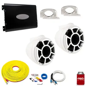 Wet Sounds REV8W-FC White 8" Tower Speakers With Arc Audio KS-300.2 Amplifier with Wiring Kit