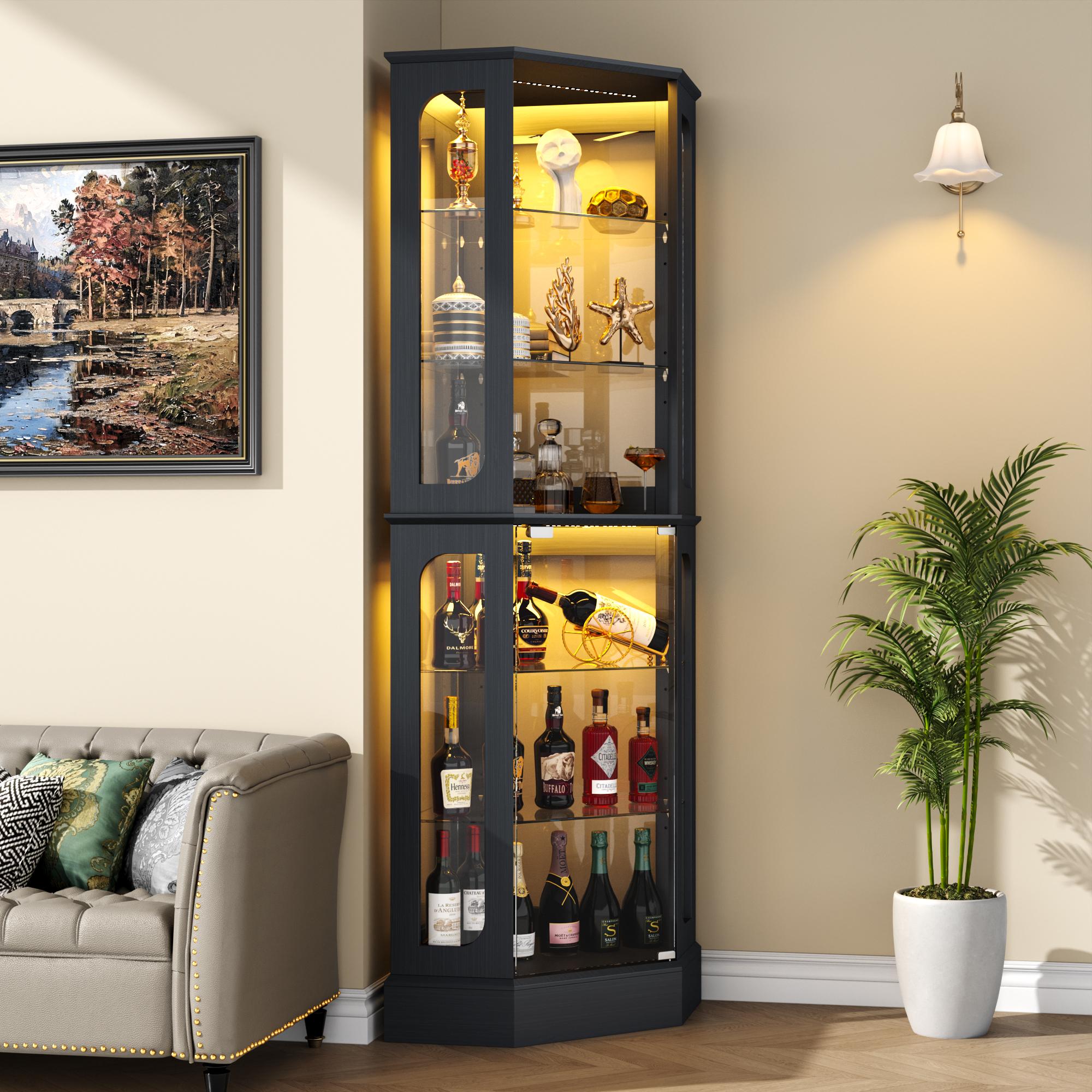 kepptory Corner Curio Cabinet with RGB LED Lights | 7-Color Glass Display Case for Collectibles & Home Decor kepptory Corner Curio Cabinet with RGB LED Lights | 7-Color Glass Display Case for Collectibles & Home Decor