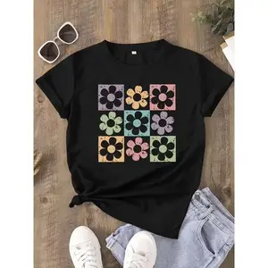 Floral Print Short-Sleeve Round-Neck Casual Top for Women'S Summer And Spring Wear