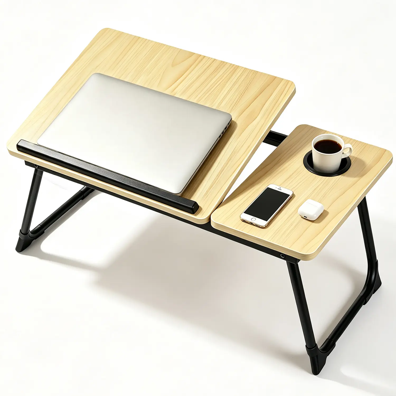 MIAHART Classic Adjustable Lap Tray Table with Cup Holders, Anti-Slip Ergonomic Design, Foldable Laptop Lap Pad, Oil-Rubbed Multi-Use Home Organizer Storage Rack for Bed Studying & Eating