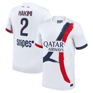 White PSG Hakimi 2025/26 Match Away Jersey, White Color Hakimi PSG Away Edition Short Sleeve Jersey