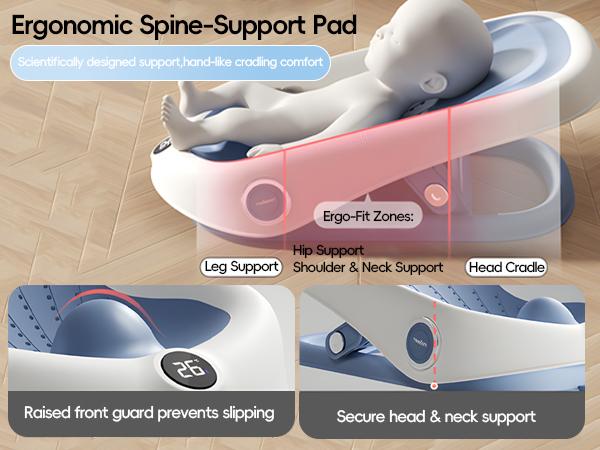 Ultra-Soft Baby Bath Support Newborn Bathtub with Smart Digital Thermometer Adjustable Ergonomic Non-Slip Spine-Support Infant Tubs for Bathtub Sink Bathroom Collapsible with Temperature Sensing Folding portable collapsable Baby Bath Tub Waterfall
