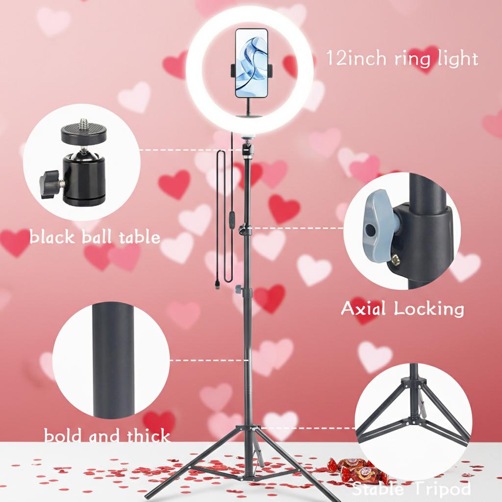 12" Selfie Ring Light With 63-81" Adjustable Tripod & Phone Holder - Dimmable For Live Streaming, Zoom Calls & Photography/March Madness/Spring Break - SuperBowl Creator Essential / International Women's Day