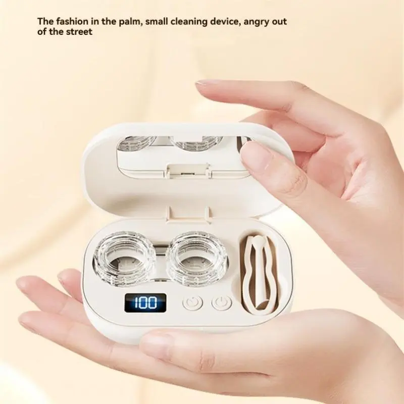 Rechargeable Ultrasonic Contact Lens Cleaner - 2 Modes (2 Speeds), 360° Deep-Clean Tech, Glasses Vanity Mirror, Lens Storage, Home Organizer for All Lenses & Glasses, Compact