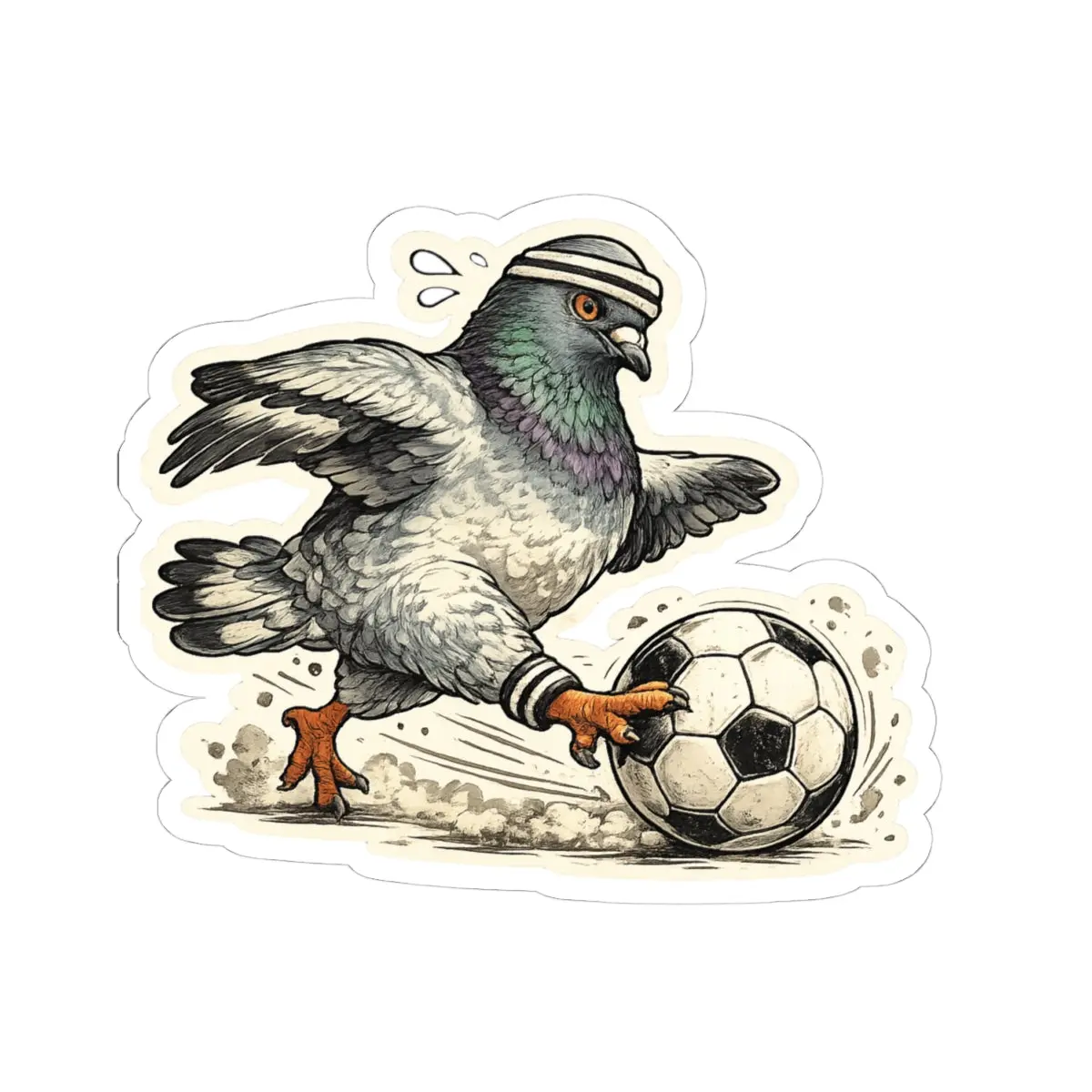 Pigeon Playing Soccer Vinyl Sticker — Cute Sports Bird Decal