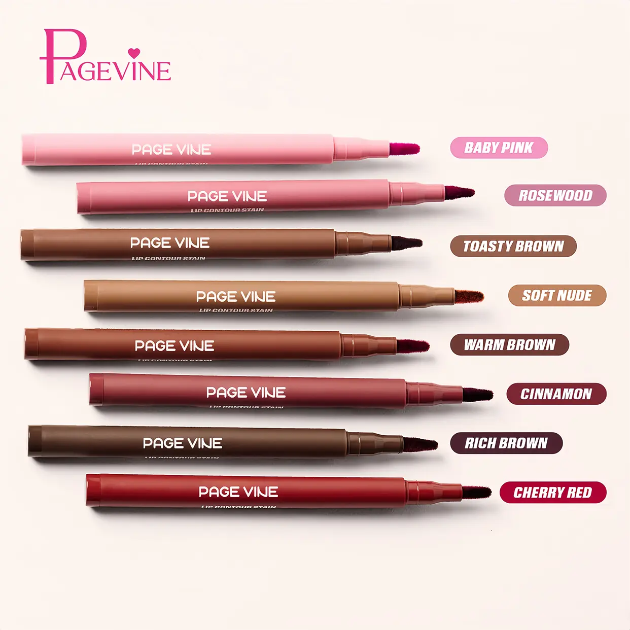 PAGE VINE Lip Contour Stain 12-Hour Wear No Transfer Ultra-Pigmented Dual-Ended Pen Effortless Lip Lining Filling 8 Shades Natural to Bold Beginner-Friendly Eyeliner Pens Beachproof Eyeliner Honey Stamp