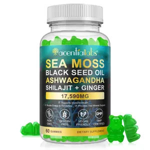 Acentiallabs Sea Moss Gummies, SeaMoss Gummy with Black Seed Oil,Ashwagandha,Natural Ingredients Shilajit & Ginger for Men & Women, 17,590mg-60 Gummies