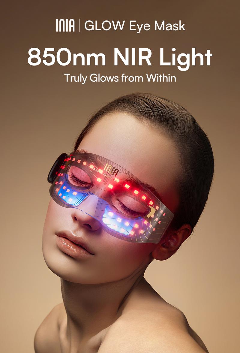 【LIVE EXCLUSIVE】INIA GLOW Red Light Therapy Eye Mask with 96 High-Density LEDs & Cryotherapy Cooling, LED Eye Mask Skincare for Wrinkles, Dark Circles & Puffiness, FDA-Cleared, Portable and Rechargeable, 2-Year Warranty