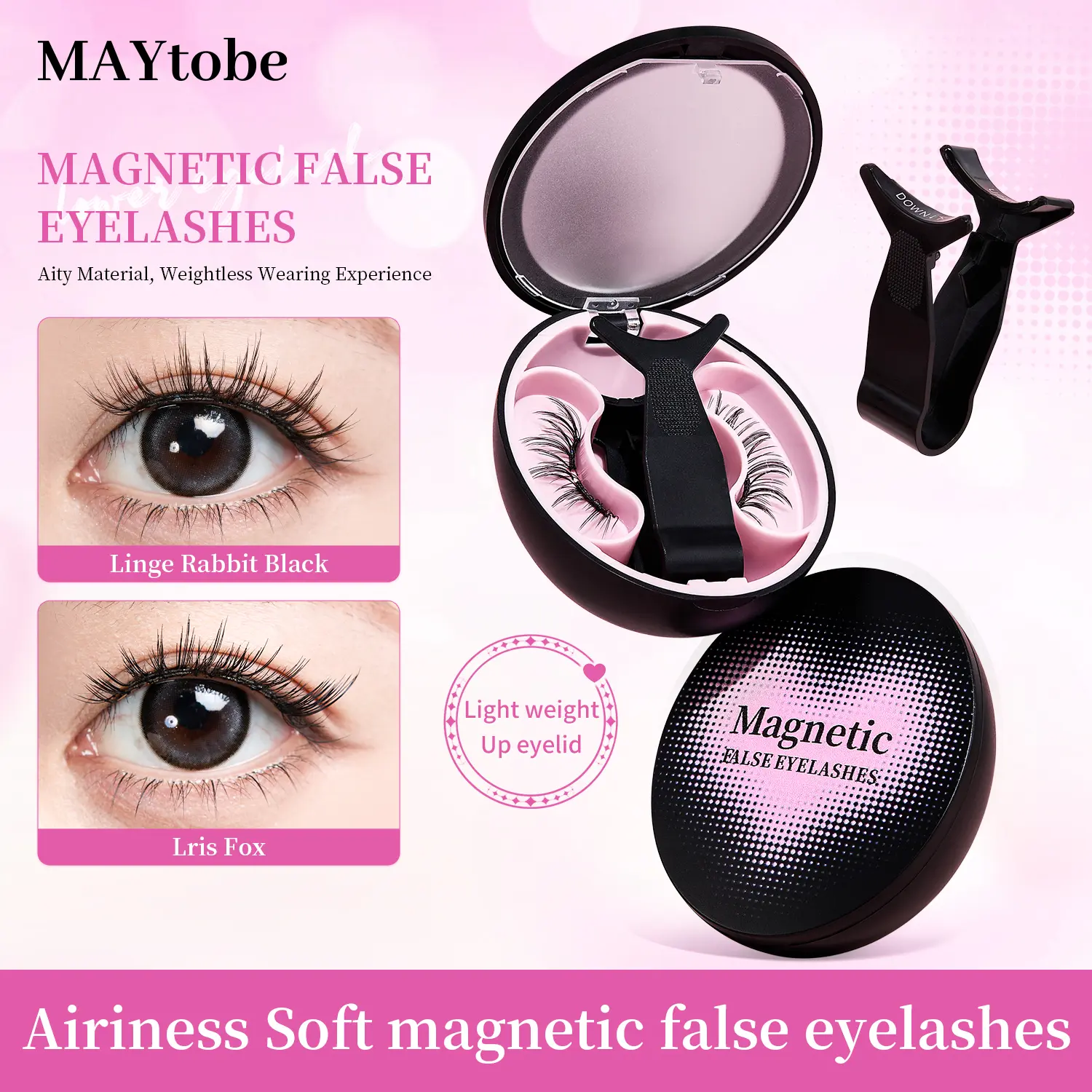 MAYtobe Soft Magnetic Eyelashes Kit with Applicator, 8-13.5mm Reusable Glue-free Wispy Magnetic Lashes, Cruelty-free False Lashes, Waterproof, Lightweight