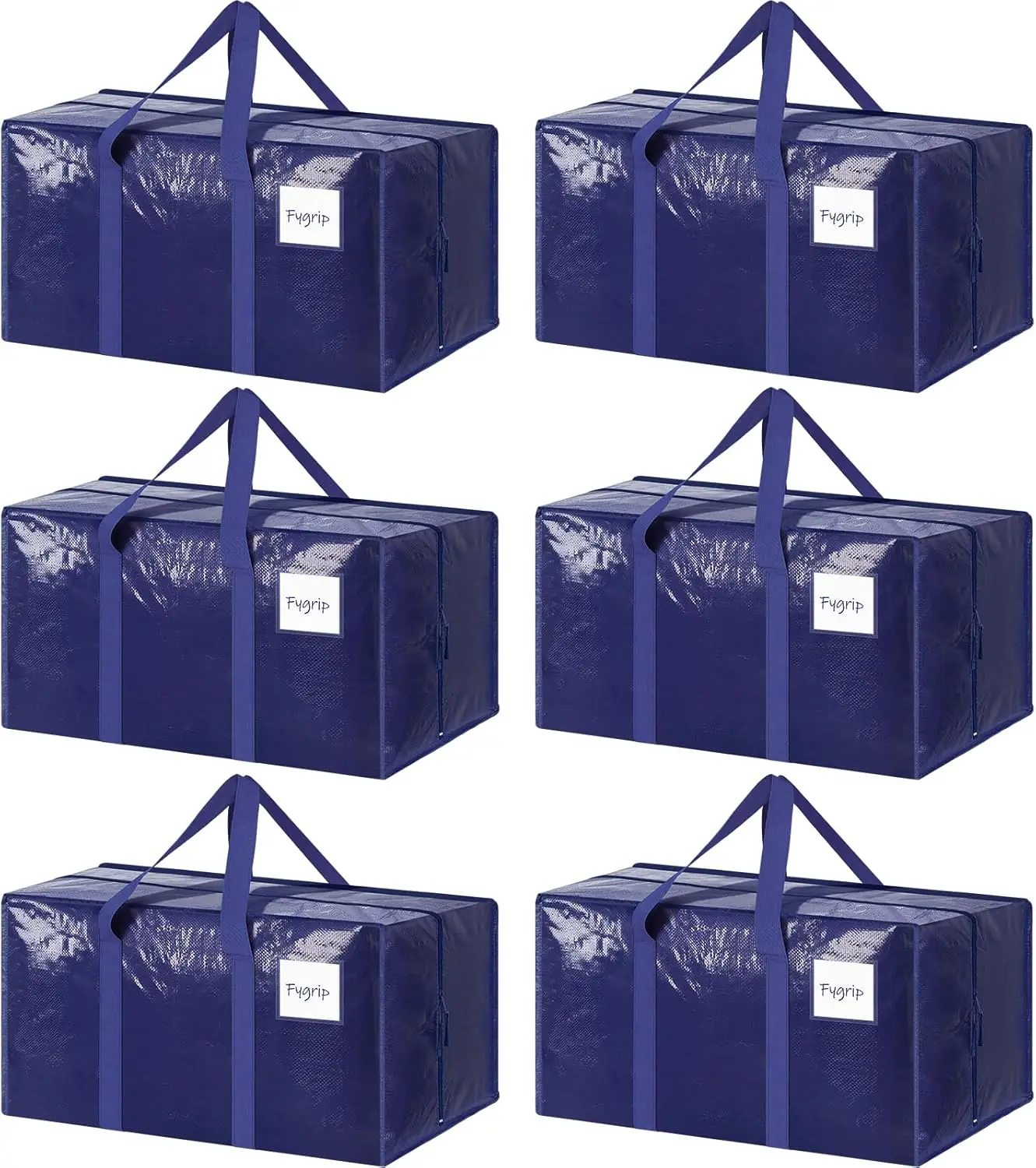 6 Pack Extra Large Moving Bags, Heavy Duty Clothes Storage Bags with Strong Zipper & Handles for Moving, Dorm Room, College Packing