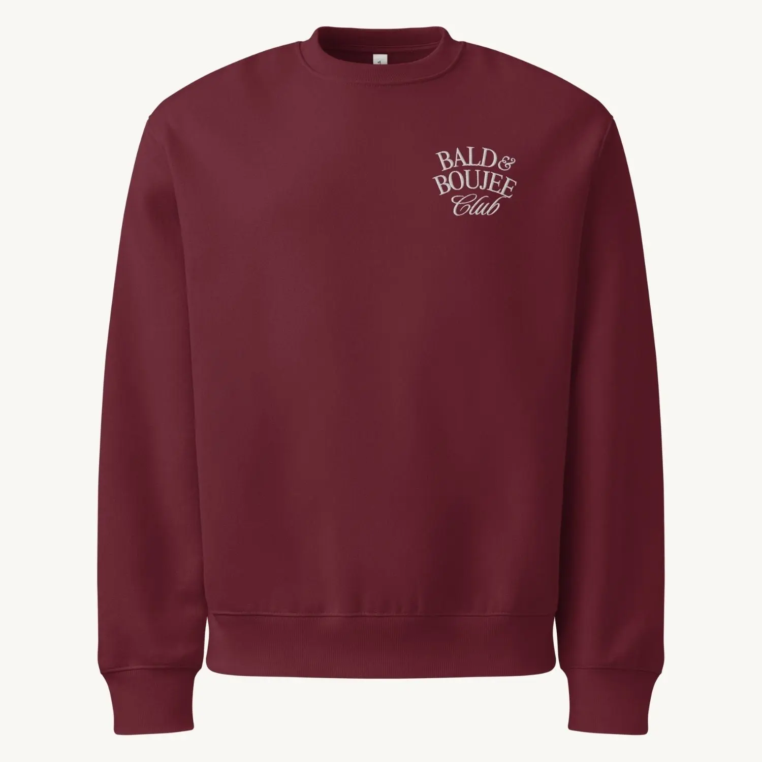 Men's Oversized Fleece Blend Pullover - 'Bald & Boujee Club' Embroidered Logo, Soft Texture, Athletic Heather Long Sleeve Crewneck, Unisex Cut, Sustainable Minimalist Casual Top, Polyester-Cotton Menswear, Unisex Sizes, Crew Neck