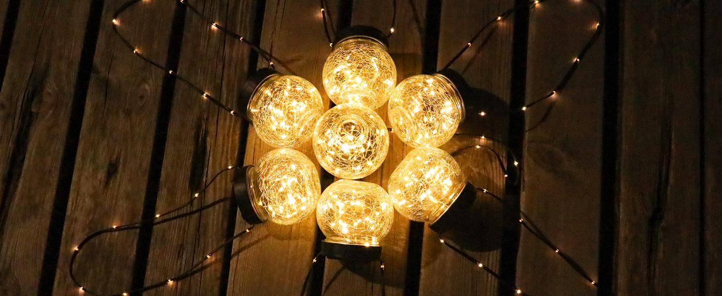 PARTPHONER Solar Lanterns Decoration,Outdoor Waterproof,Cracked Glass Hanging Globes for Christmas Decoration, Shepherd Hook, Garden Tree Ornaments