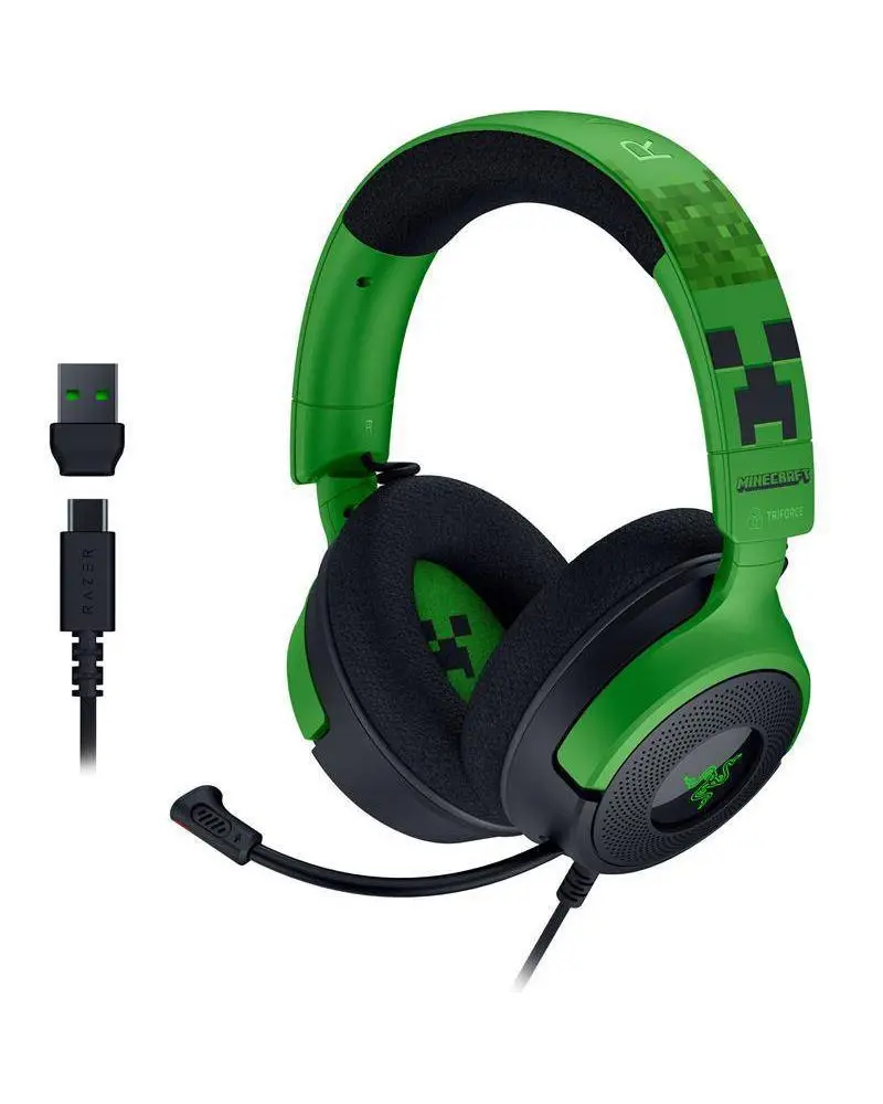 Razer Kraken V4 X Wired Over-Ear Gaming Headset - Minecraft Edition, Retractable, Faux Leather, USB Compatible with PS5 & Switch, Headset for Gaming
