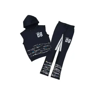 Horia Charcoal/Multi Cut Sleeve Hoodie/Stacked Pant Track Set